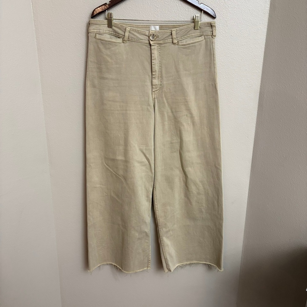 Maeve Wide‎ Leg Pants 34 Khaki Tan Raw Hem High Rise Crop Anthropologie